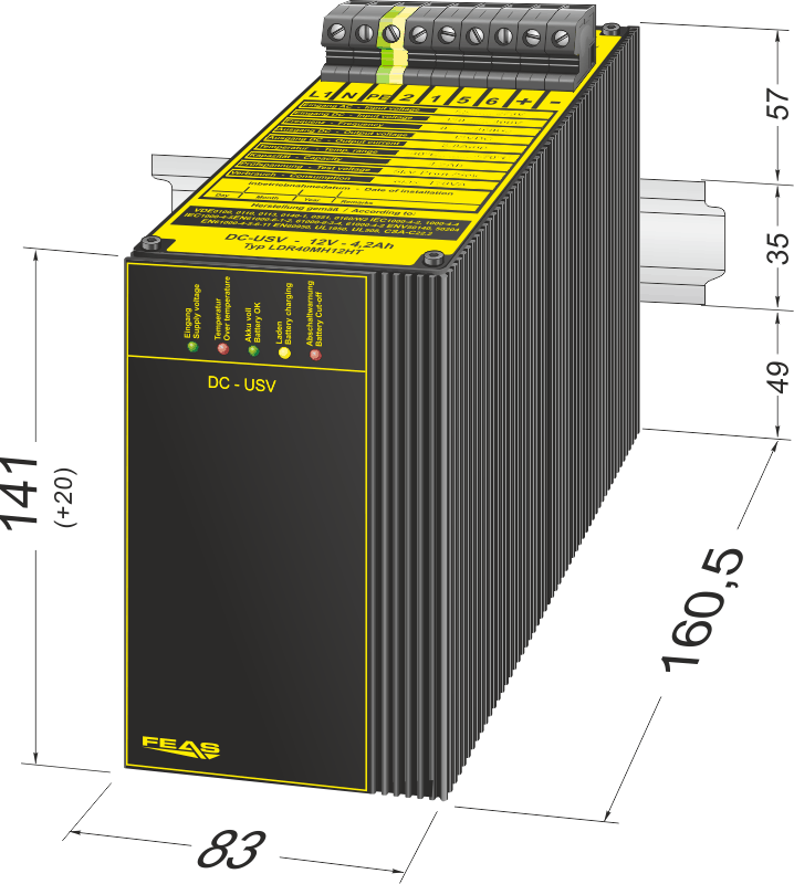 Dimensions Netzteil mit Akkupufferung LDR40MH12-HT-H