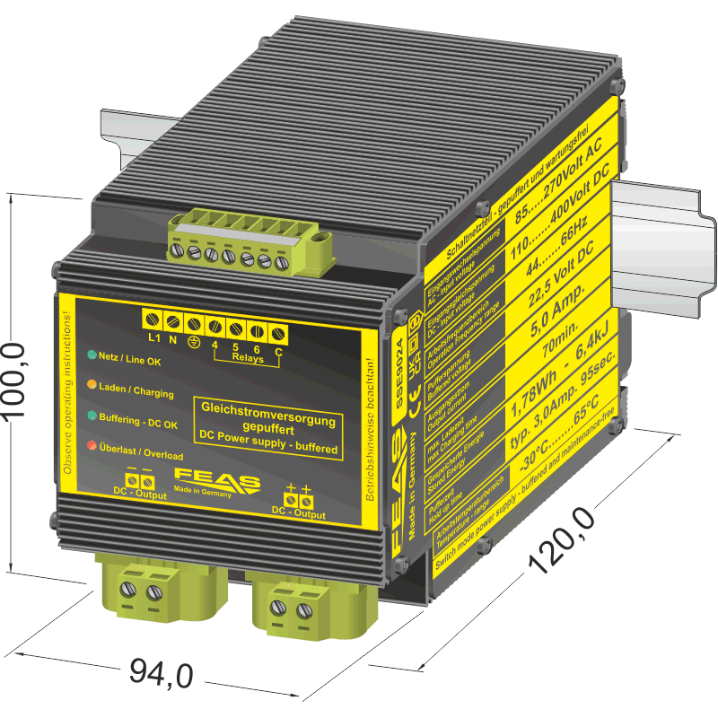Dimensions Gepuffertes Netzteil SSE9024 - DC-USV mit Superkondensatoren und Netzteil